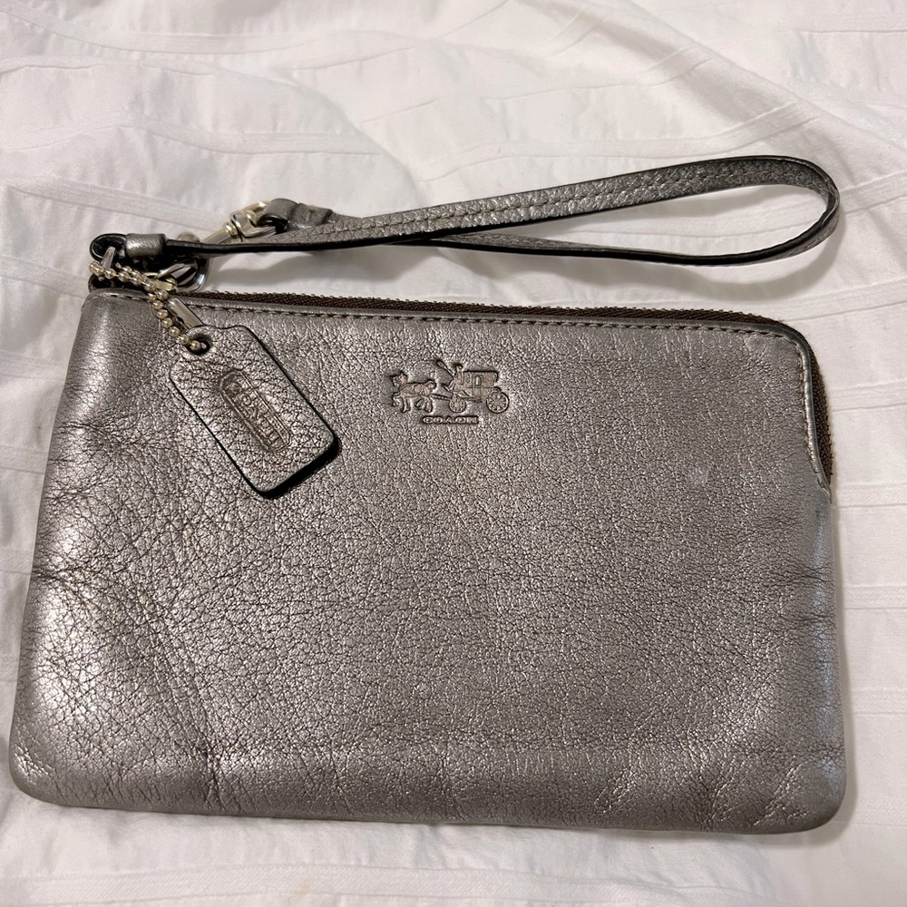 COACH metallic leather wristlet